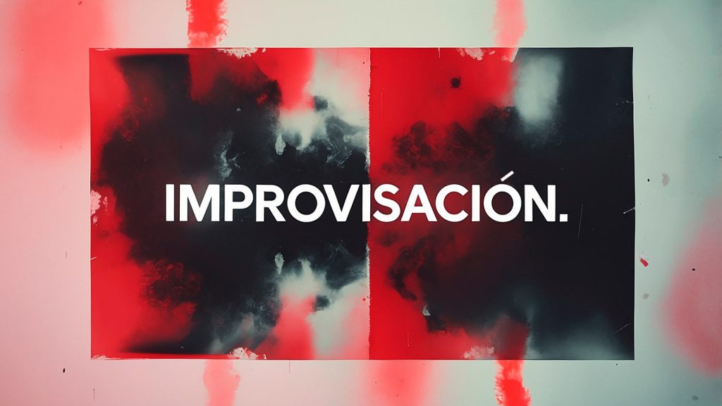 Una imagen caótica que evoca el ritmo frenético de la improvisacion en marketing digital con el texto "IMPROVISACION".